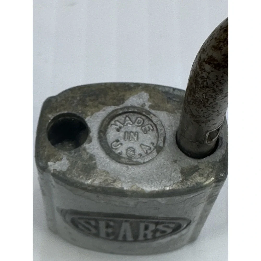 Vintage Oval 3D Badge SEARS Grey Small Padlock 2 Original Keys WORKS Made In USA